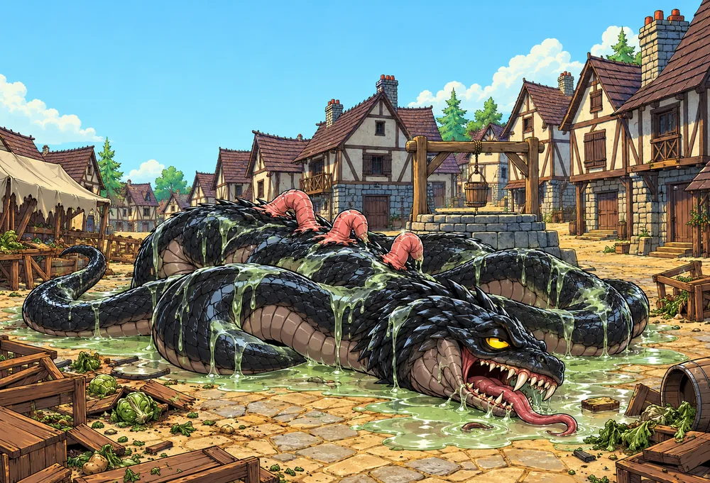 Le serpent s'effondre dans une mare de mucus