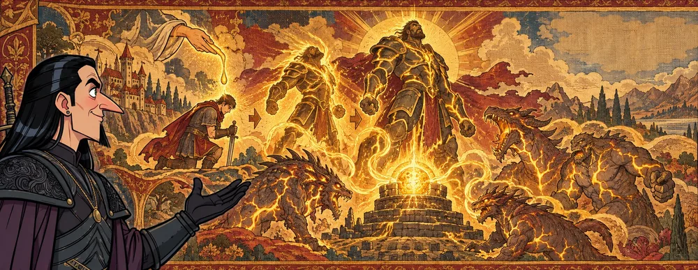 La légende de la goutte d'or, peinte comme une tapisserie ancienne